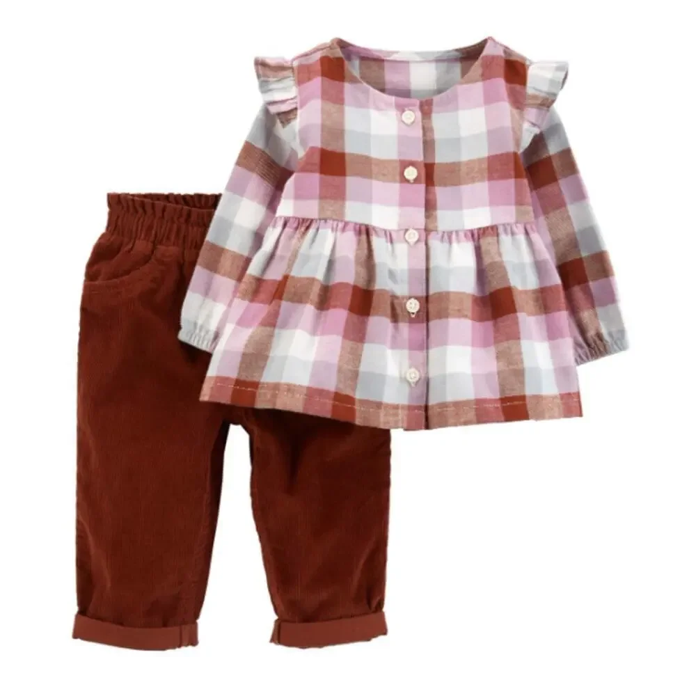 Carter's Baby 2-Piece Plaid Flannel Top & Corduroy Paper Bag Pants Set, Size 3M